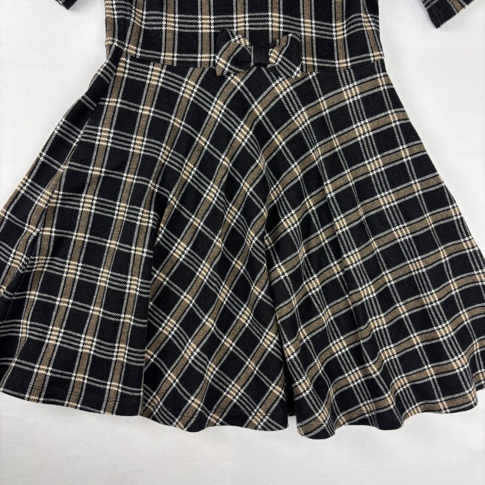 Janie and Jack Girls Plaid Knit Dress Faux Fur Collar Black Tan Size 8 - Picture 3 of 7
